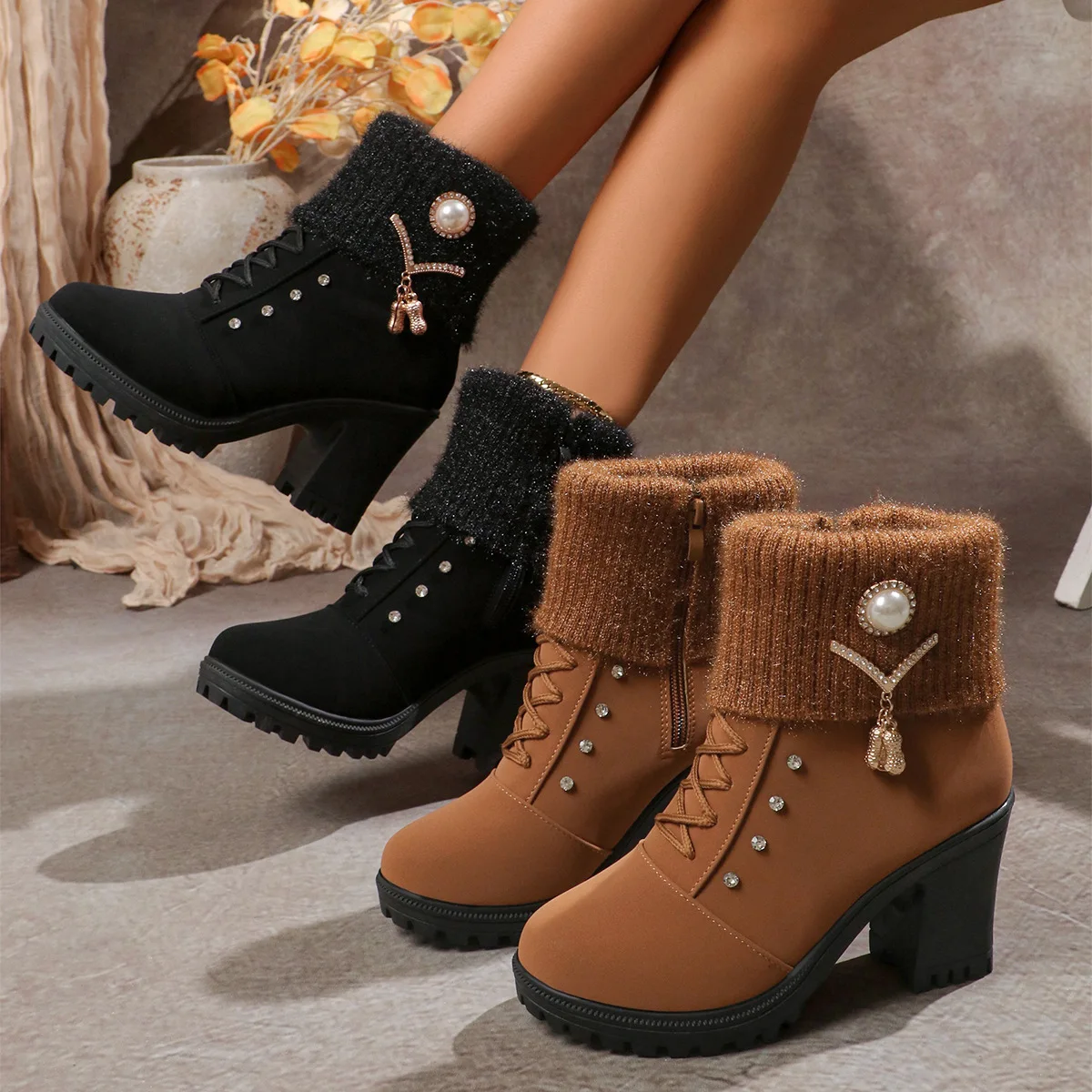 Women Boots Winter Designer High Heels Shoes for Women 2025 New Short Plush High Platform Ankle Boots Elegant Botas Mujer Women Boots Winter Designer High Heels Shoes for Women 2025 New Short Plush High Platform Ankle Boots Elegant Botas Mujer