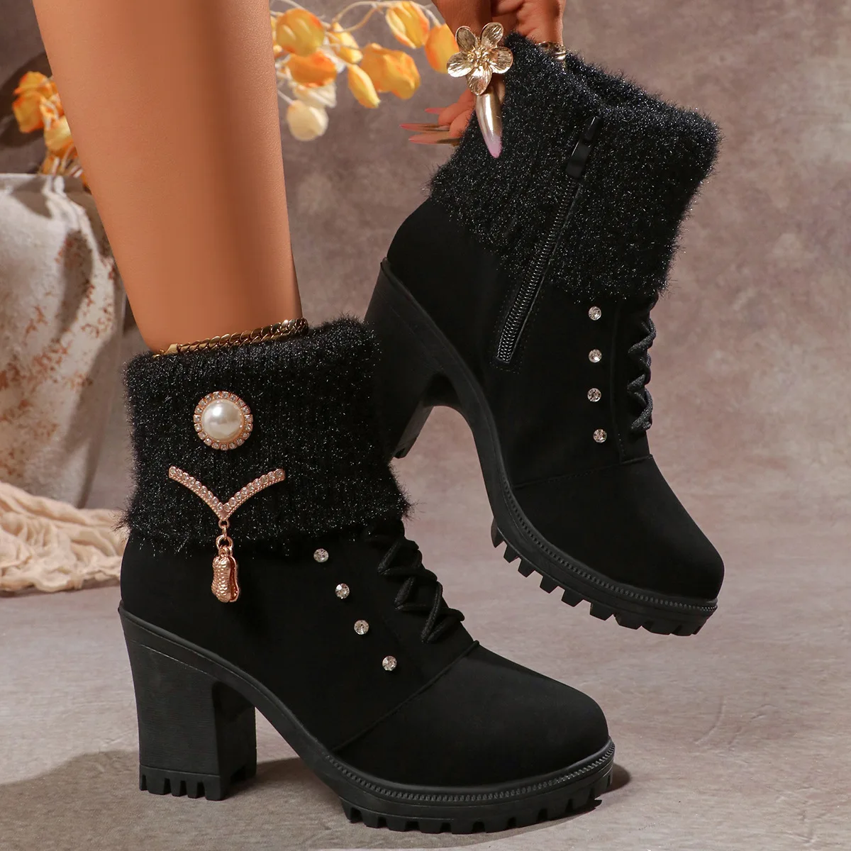 Women Boots Winter Designer High Heels Shoes for Women 2025 New Short Plush High Platform Ankle Boots Elegant Botas Mujer Women Boots Winter Designer High Heels Shoes for Women 2025 New Short Plush High Platform Ankle Boots Elegant Botas Mujer