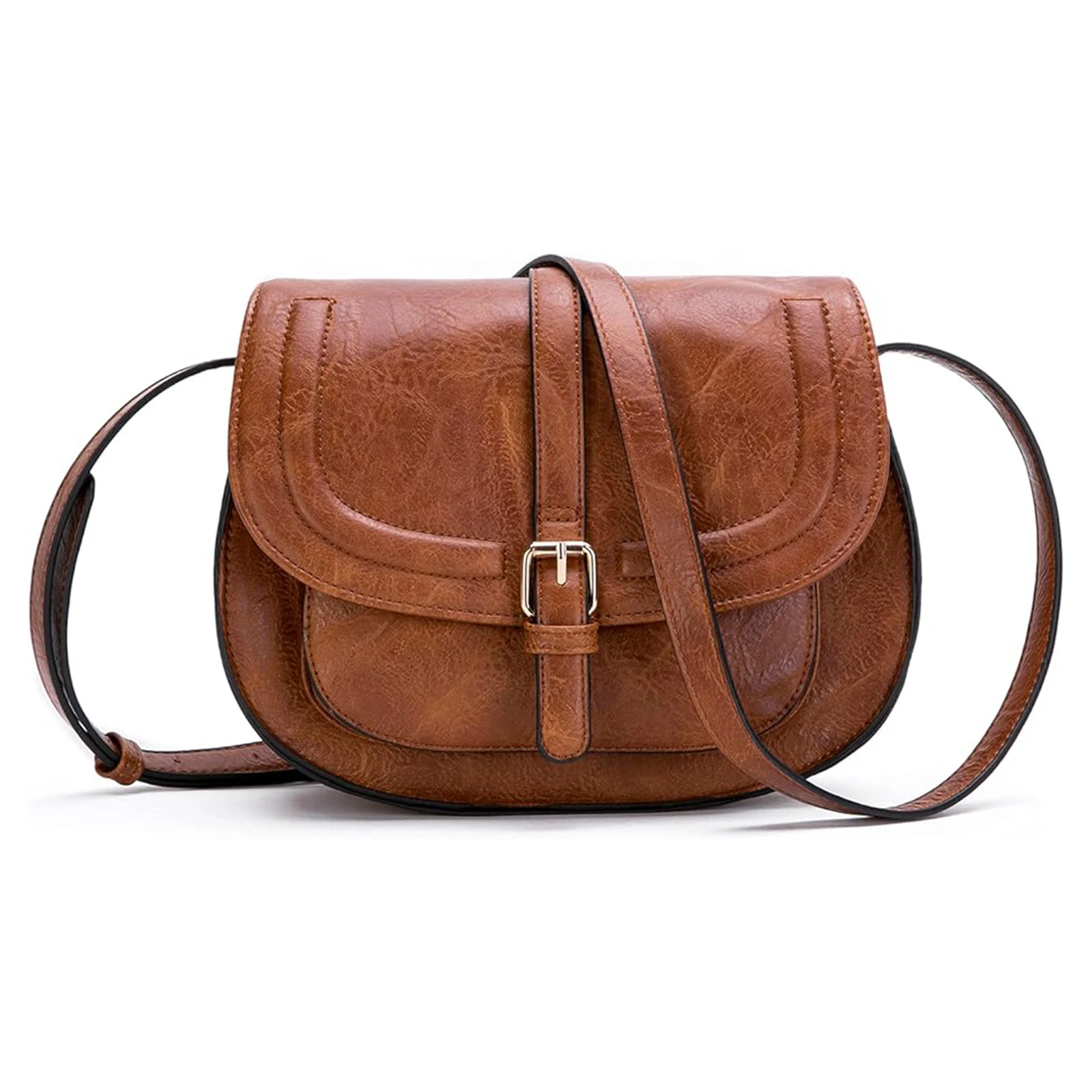 Crossbody Bags for Women Saddle Shoulder Purse and Boho Handbags with Strap Faux Leather CT20154E Women crossbody saddle bag in faux leather with boho ruched design and shoulder strap