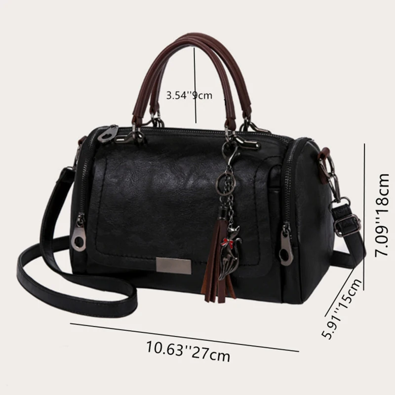 Tassel Decor Women’s Large Capacity Shoulder Bag Fashion Zipper Crossbody Bag With Removable Strap Boston Handbag Tassel Decor Women's Large Capacity Shoulder Bag Fashion Zipper Crossbody Bag With Removable Strap Boston Handbag
