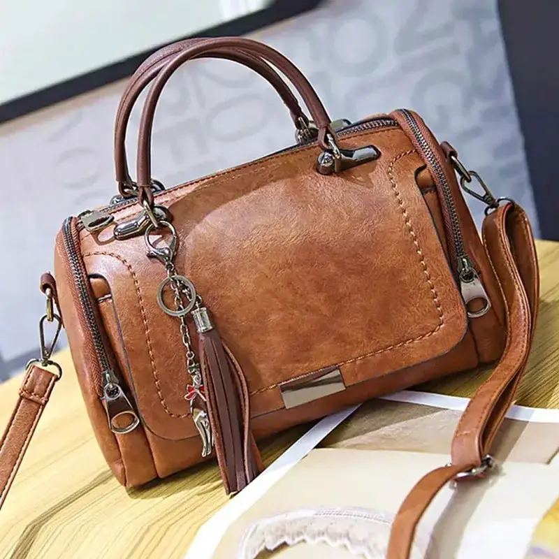 Tassel Decor Women’s Large Capacity Shoulder Bag Fashion Zipper Crossbody Bag With Removable Strap Boston Handbag Tassel Decor Women's Large Capacity Shoulder Bag Fashion Zipper Crossbody Bag With Removable Strap Boston Handbag