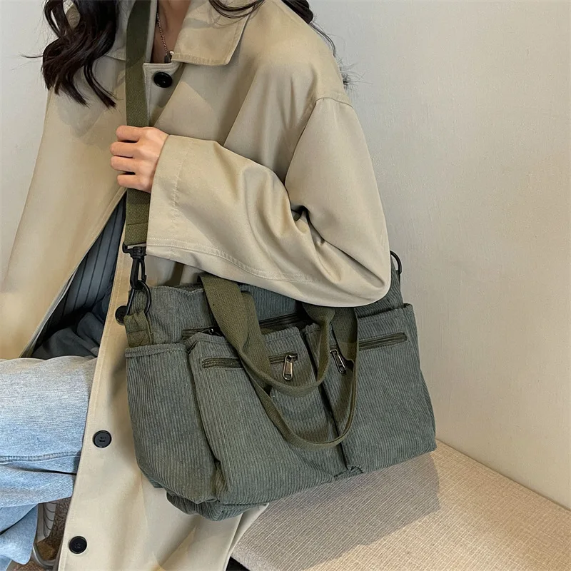 Female Large Capacity Corduroy Tote Bag New Korean Style Fashion Women Shoulder Crossbody Bag Worker Commuter Tote Handlebag Female Large Capacity Corduroy Tote Bag New Korean Style Fashion Women Shoulder Crossbody Bag Worker Commuter Tote Handlebag