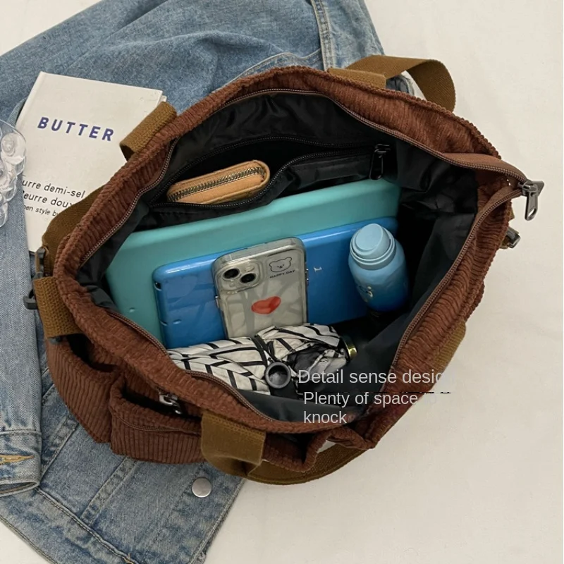 Female Large Capacity Corduroy Tote Bag New Korean Style Fashion Women Shoulder Crossbody Bag Worker Commuter Tote Handlebag Female Large Capacity Corduroy Tote Bag New Korean Style Fashion Women Shoulder Crossbody Bag Worker Commuter Tote Handlebag