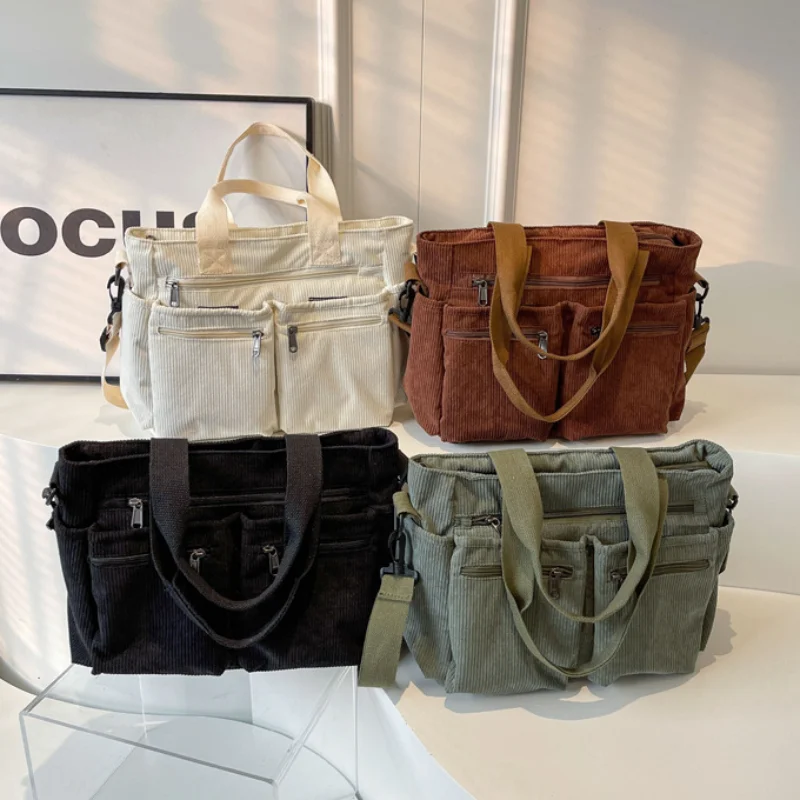 Female Large Capacity Corduroy Tote Bag New Korean Style Fashion Women Shoulder Crossbody Bag Worker Commuter Tote Handlebag Female Large Capacity Corduroy Tote Bag New Korean Style Fashion Women Shoulder Crossbody Bag Worker Commuter Tote Handlebag