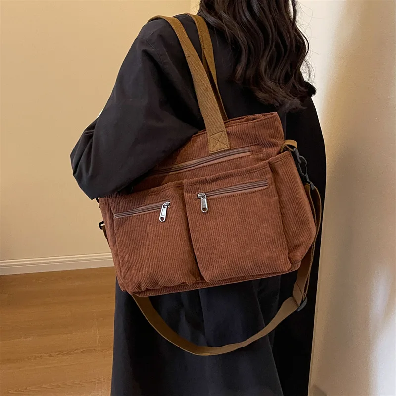 Female Large Capacity Corduroy Tote Bag New Korean Style Fashion Women Shoulder Crossbody Bag Worker Commuter Tote Handlebag Female Large Capacity Corduroy Tote Bag New Korean Style Fashion Women Shoulder Crossbody Bag Worker Commuter Tote Handlebag