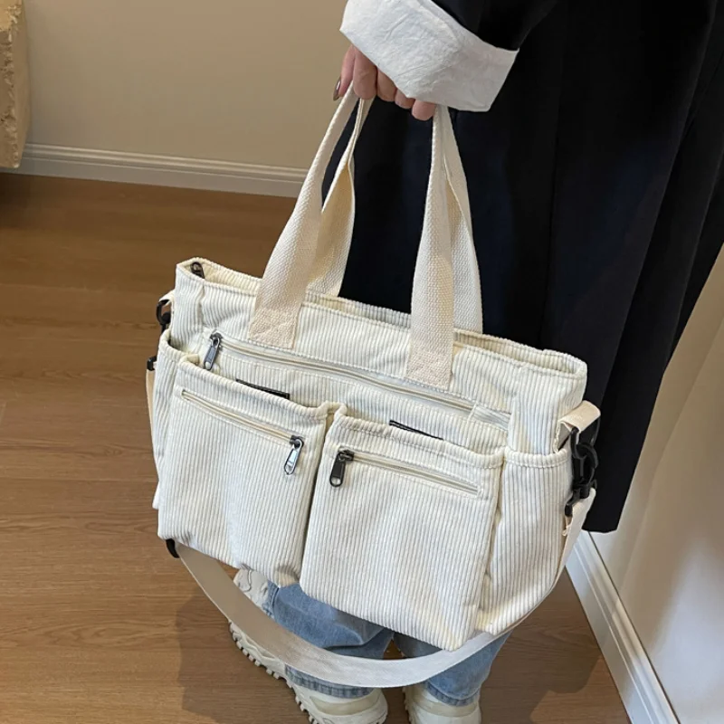 Female Large Capacity Corduroy Tote Bag New Korean Style Fashion Women Shoulder Crossbody Bag Worker Commuter Tote Handlebag Female Large Capacity Corduroy Tote Bag New Korean Style Fashion Women Shoulder Crossbody Bag Worker Commuter Tote Handlebag