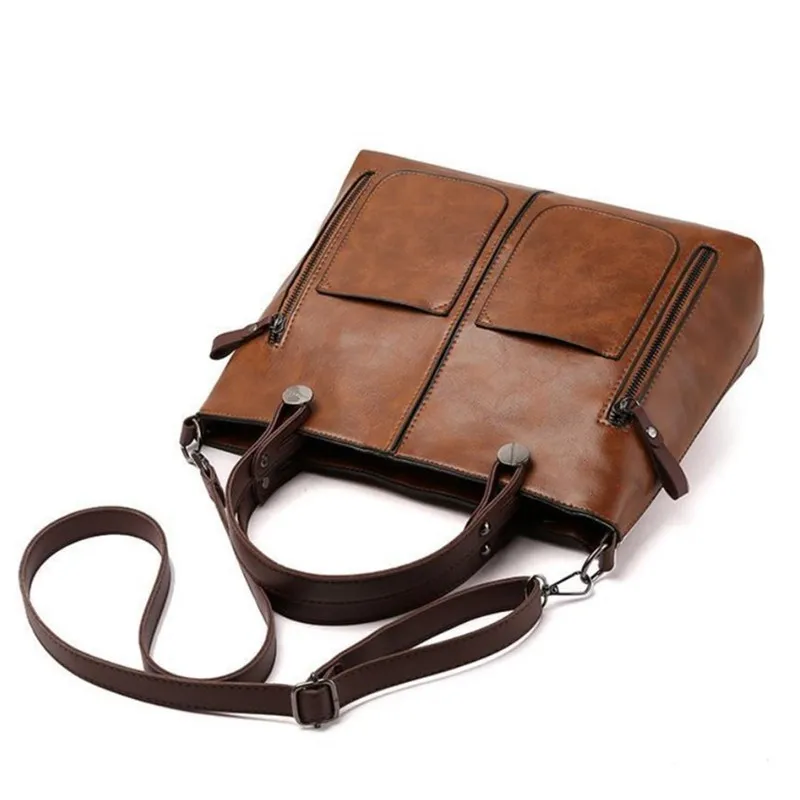 Europe America Retro Leather Handbag Shoulder Bag, Two Pocket Zipper Tote Bag, Classic Crossbody Bags for Women Work Business Europe America Retro Leather Handbag Shoulder Bag, Two Pocket Zipper Tote Bag, Classic Crossbody Bags for Women Work Business