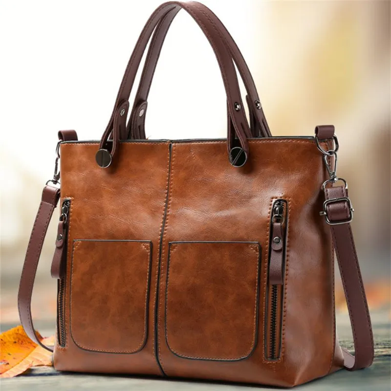 Europe America Retro Leather Handbag Shoulder Bag, Two Pocket Zipper Tote Bag, Classic Crossbody Bags for Women Work Business Europe America Retro Leather Handbag Shoulder Bag, Two Pocket Zipper Tote Bag, Classic Crossbody Bags for Women Work Business