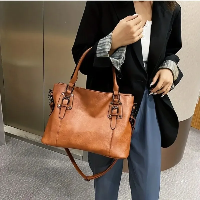 Large Capacity Tote Bag Retro Designer Women Handbags Soft Pu Leather Multi-pocket Casual Ladies Shoulder Crossbody Bag Large Capacity Tote Bag Retro Designer Women Handbags Soft Pu Leather Multi-pocket Casual Ladies Shoulder Crossbody Bag