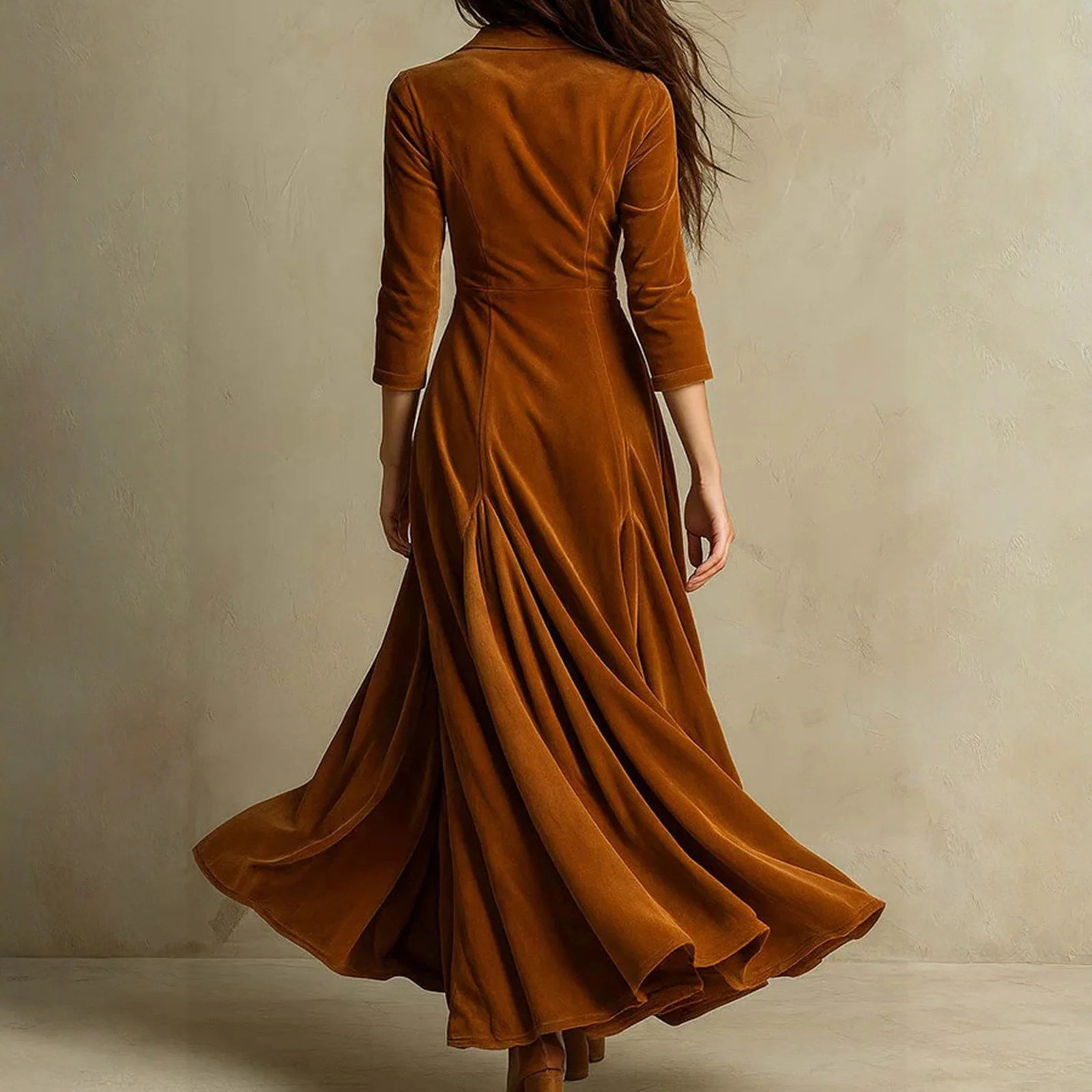 Spring Autumn Vintage Velvet Long Dresses Women’s Fashion Long-sleeved Elegant Dress,Pleated Button Lapel Office Dress Spring Autumn Vintage Velvet Long Dresses Women's Fashion Long-sleeved Elegant Dress,Pleated Button Lapel Office Dress