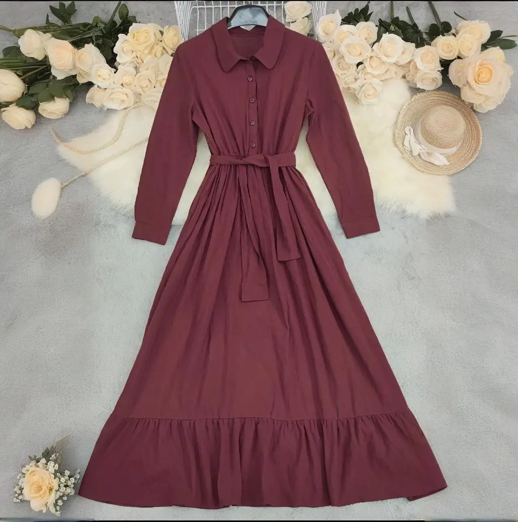Fashionable Retro V-Neck Long Sleeve Maxi Dress Elegant Skirt Style High Waist Cotton Blend Comfortable Long Dress for Autumn Fashionable Retro V-Neck Long Sleeve Maxi Dress Elegant Skirt Style High Waist Cotton Blend Comfortable Long Dress for Autumn