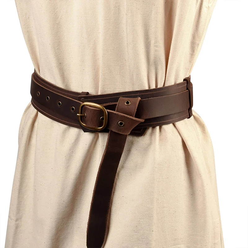 Upgraded Leather Vintage Medieval Belt Men Knight Waistband Pirate Gothic Tunic Robe Buckle Belt Halloween Costume Accessories Vintage medieval leather belt for women with adjustable buckle. Perfect for knight, pirate, gothic and Halloween costumes.