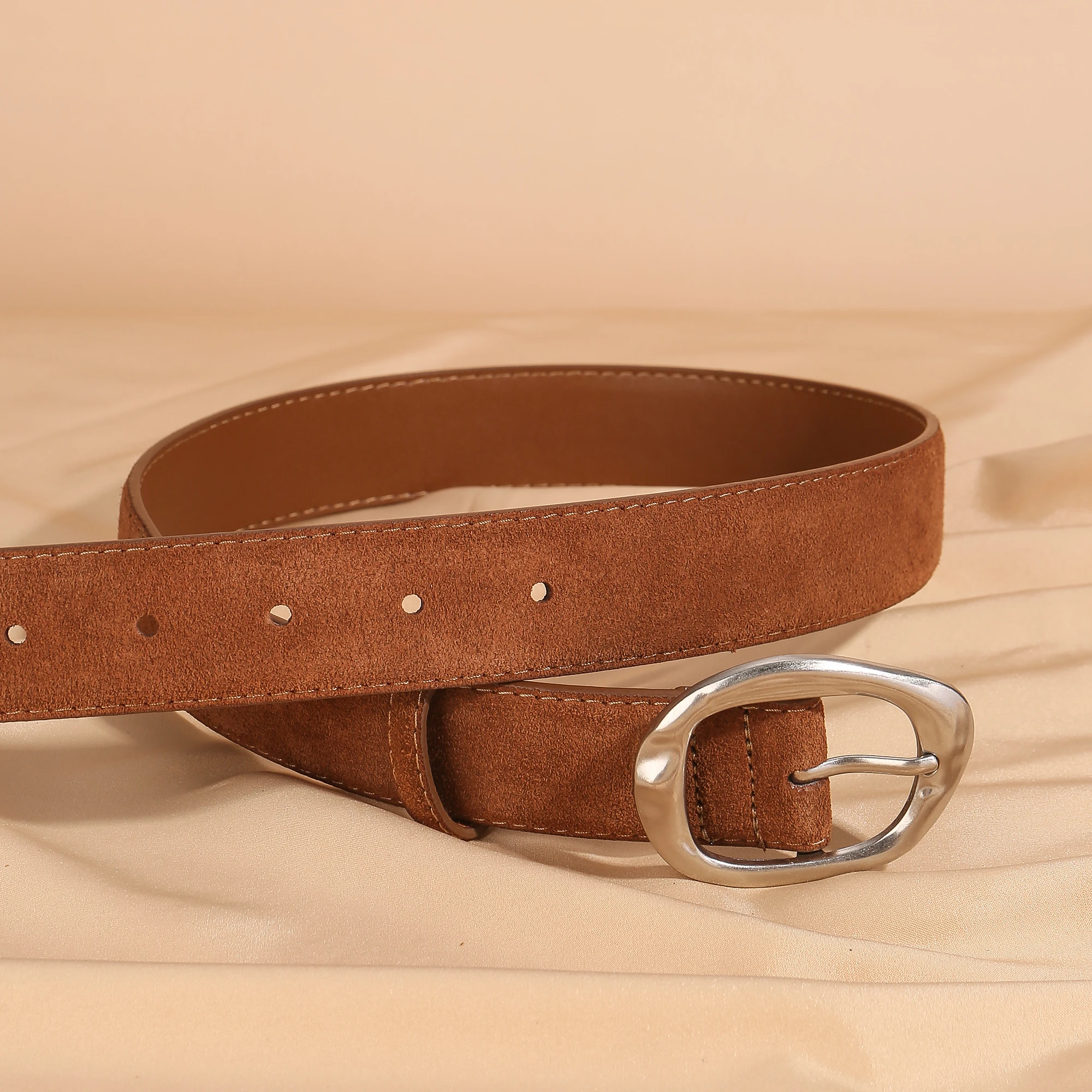 New Luxury Suede Cowhide Leather Belt for Women Vintage Style with Sliver Metal Buckle, 3.3cm Wide Waistband for Dresses & Jeans New Luxury Suede Cowhide Leather Belt for Women Vintage Style with Sliver Metal Buckle, 3.3cm Wide Waistband for Dresses & Jeans