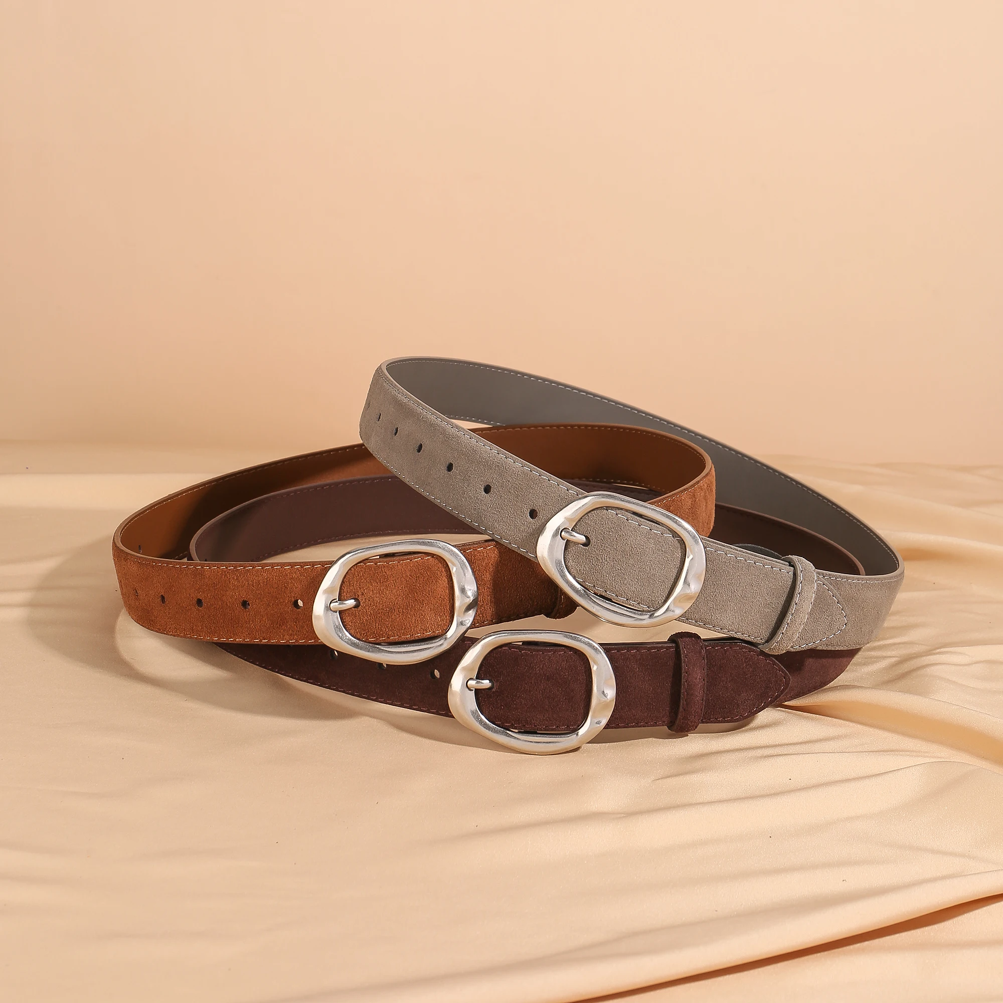 New Luxury Suede Cowhide Leather Belt for Women Vintage Style with Sliver Metal Buckle, 3.3cm Wide Waistband for Dresses & Jeans New Luxury Suede Cowhide Leather Belt for Women Vintage Style with Sliver Metal Buckle, 3.3cm Wide Waistband for Dresses & Jeans