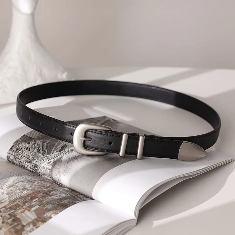 Maikun New Vintage Ladies Leather Belt Simple All-Match Silver Buckle Decorative Belt For Women Maikun New Vintage Ladies Leather Belt Simple All-Match Silver Buckle Decorative Belt For Women