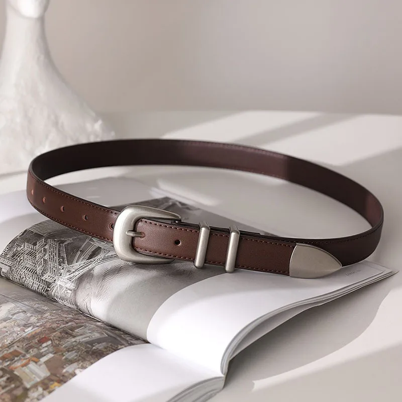 Maikun New Vintage Ladies Leather Belt Simple All-Match Silver Buckle Decorative Belt For Women Maikun New Vintage Ladies Leather Belt Simple All-Match Silver Buckle Decorative Belt For Women