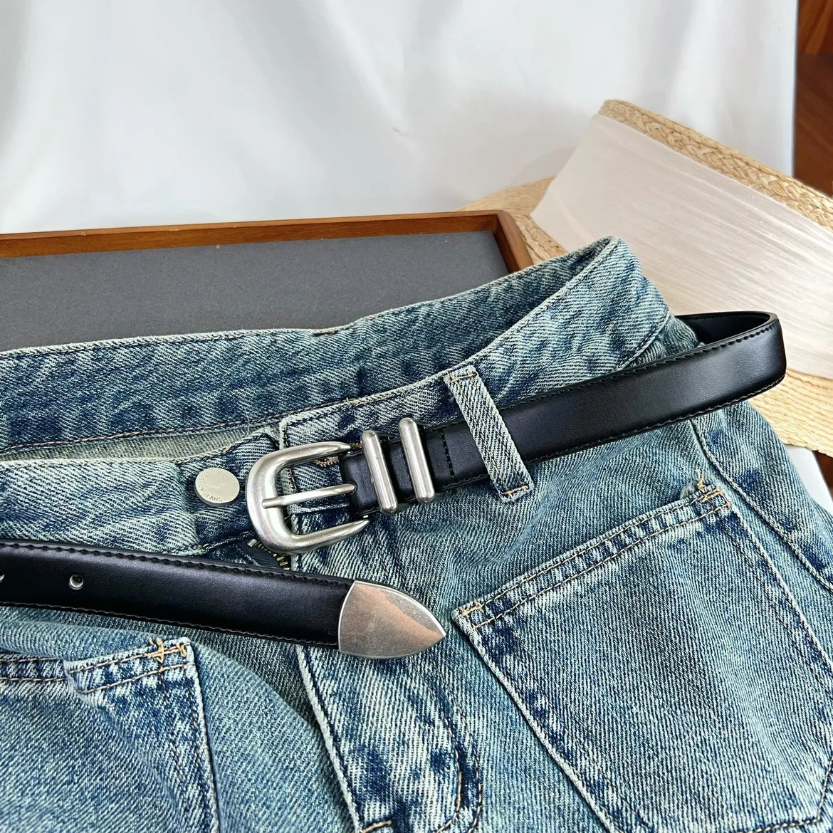 Maikun New Vintage Ladies Leather Belt Simple All-Match Silver Buckle Decorative Belt For Women Maikun New Vintage Ladies Leather Belt Simple All-Match Silver Buckle Decorative Belt For Women