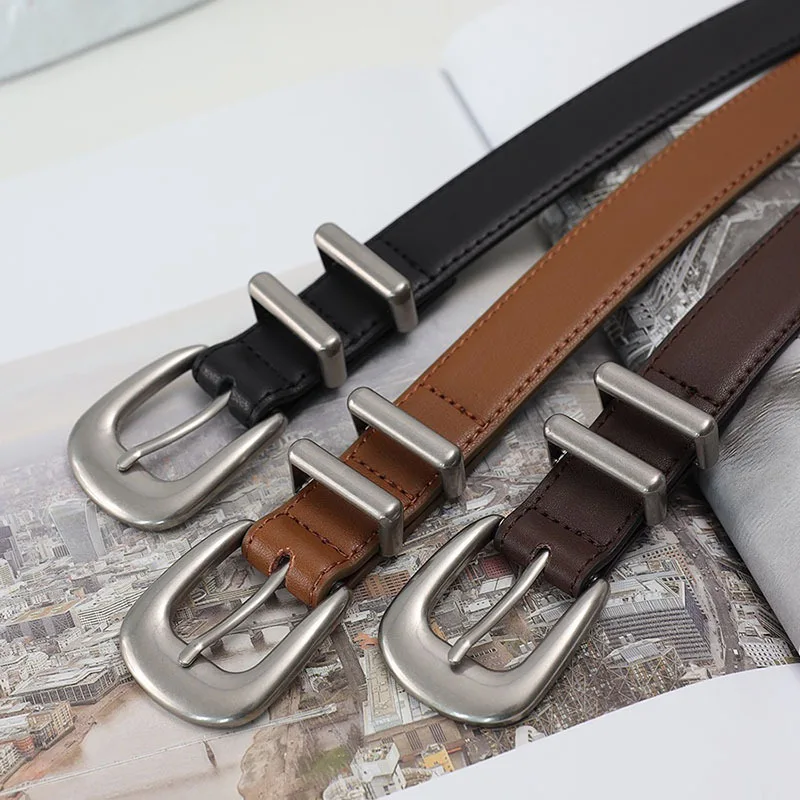 Maikun New Vintage Ladies Leather Belt Simple All-Match Silver Buckle Decorative Belt For Women Maikun New Vintage Ladies Leather Belt Simple All-Match Silver Buckle Decorative Belt For Women