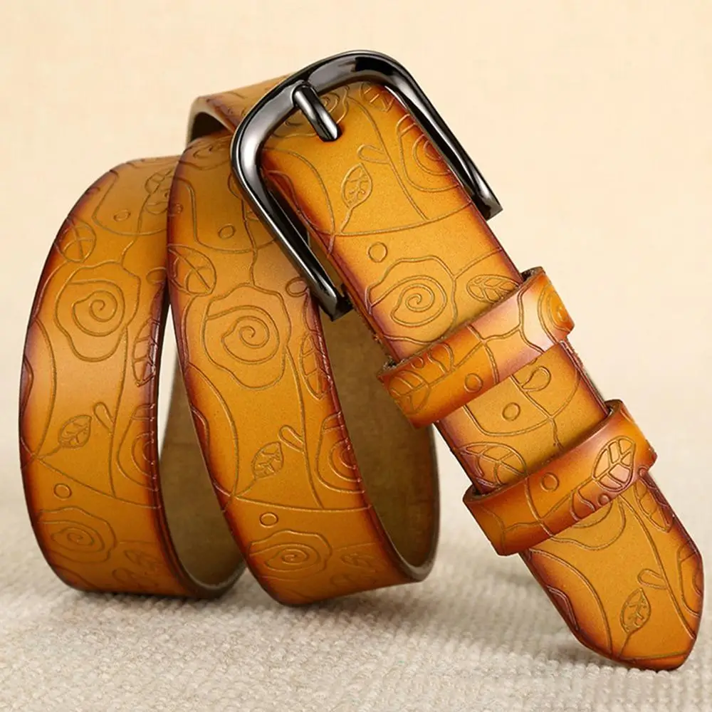 Fashion Design Floral Pattern Rose Red Genuine Leather Female Belt Women’s Pin Buckle Metal Belts 28mm Wide 2023 FCO082 Fashion Design Floral Pattern Rose Red Genuine Leather Female Belt Women's Pin Buckle Metal Belts 28mm Wide 2023 FCO082