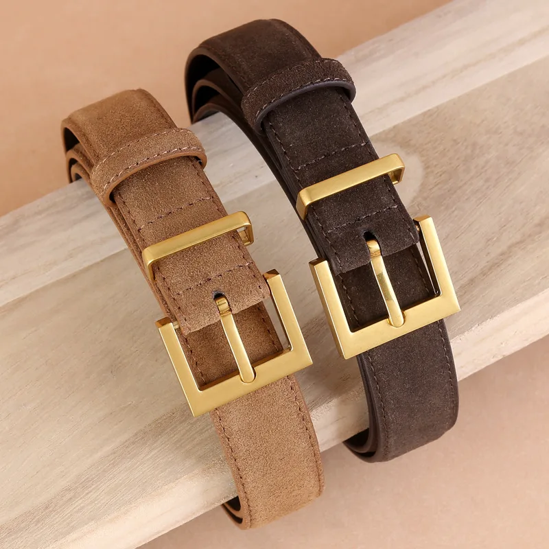 Factory Women’s Leather Belt with Needle Buckle Suede Waist Belt Cowhide Versatile Decoration Jeans Waist Belt Casual cowhide waist belt women