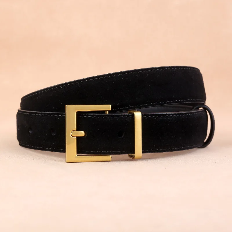 Factory Women’s Leather Belt with Needle Buckle Suede Waist Belt Cowhide Versatile Decoration Jeans Waist Belt Factory Women's Leather Belt with Needle Buckle Suede Waist Belt Cowhide Versatile Decoration Jeans Waist Belt