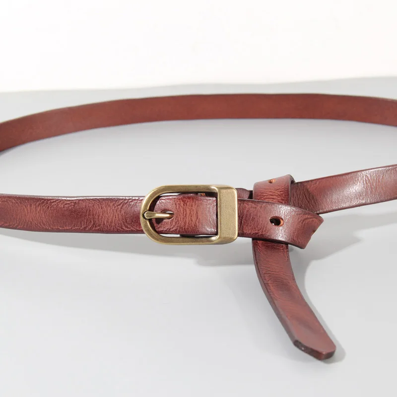 Retro Narrow Cowhide Women’s Belt Pure Copper Button Top Cowhide All-match Casual Jeans Belt High Quality Luxury Women Belt Retro Narrow Cowhide Women's Belt Pure Copper Button Top Cowhide All-match Casual Jeans Belt High Quality Luxury Women Belt