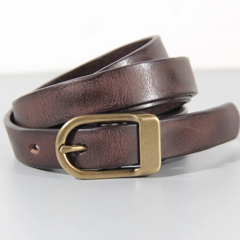 Retro Narrow Cowhide Women’s Belt Pure Copper Button Top Cowhide All-match Casual Jeans Belt High Quality Luxury Women Belt Retro Narrow Cowhide Women's Belt Pure Copper Button Top Cowhide All-match Casual Jeans Belt High Quality Luxury Women Belt