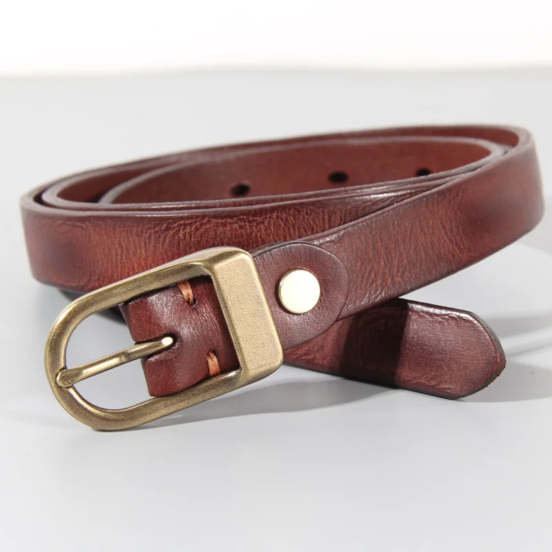 Retro Narrow Cowhide Women’s Belt Pure Copper Button Top Cowhide All-match Casual Jeans Belt High Quality Luxury Women Belt Retro Narrow Cowhide Women's Belt Pure Copper Button Top Cowhide All-match Casual Jeans Belt High Quality Luxury Women Belt