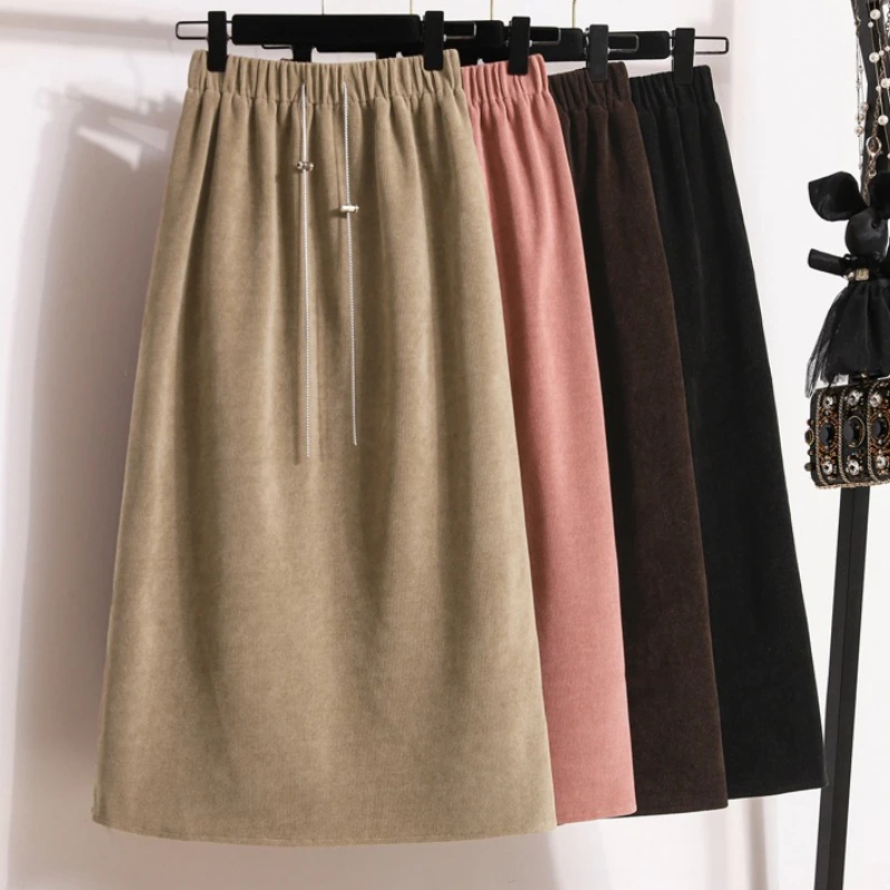 2025 Women’s New Style High-Waist Plus Size Skirts Elastic Waist Solid Wrap Buttocks Autumn Winter Versatile Straight Leg Skirt Plus size straight skirt women winter
