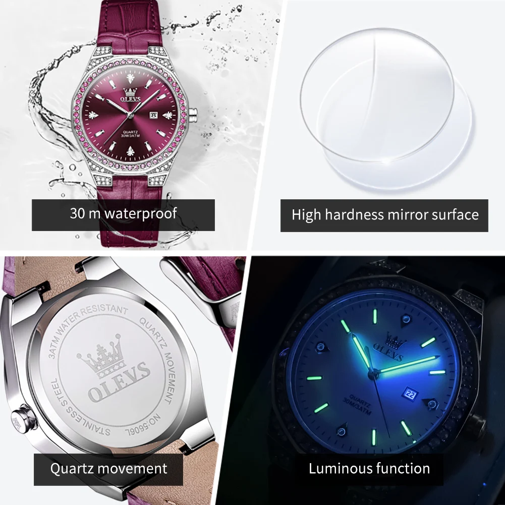 OLEVS Original Women’s Watches Diamond Lap Fashion Leather Strap 3m Waterproof Luminous Ladies Wristwatch Quartz Watch for Women OLEVS Original Women's Watches Diamond Lap Fashion Leather Strap 3m Waterproof Luminous Ladies Wristwatch Quartz Watch for Women