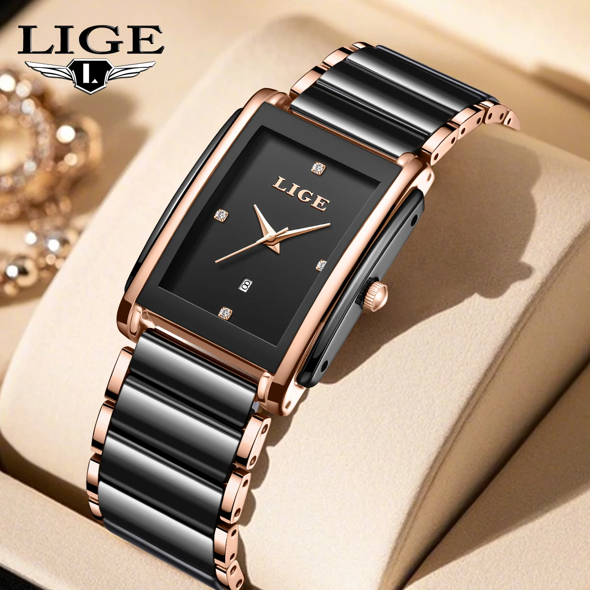 LIGE Fashion Elegant Watch for Women Japanese Movement Ceramics Strap Luxury Ladies Bracelet Quartz Watches Gifts Reloj Mujer Women quartz ceramic strap fashion watch LIGE