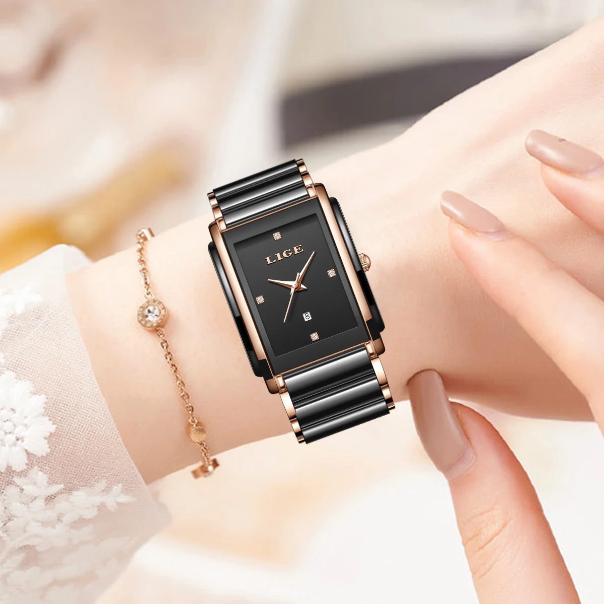 LIGE Fashion Elegant Watch for Women Japanese Movement Ceramics Strap Luxury Ladies Bracelet Quartz Watches Gifts Reloj Mujer LIGE Fashion Elegant Watch for Women Japanese Movement Ceramics Strap Luxury Ladies Bracelet Quartz Watches Gifts Reloj Mujer
