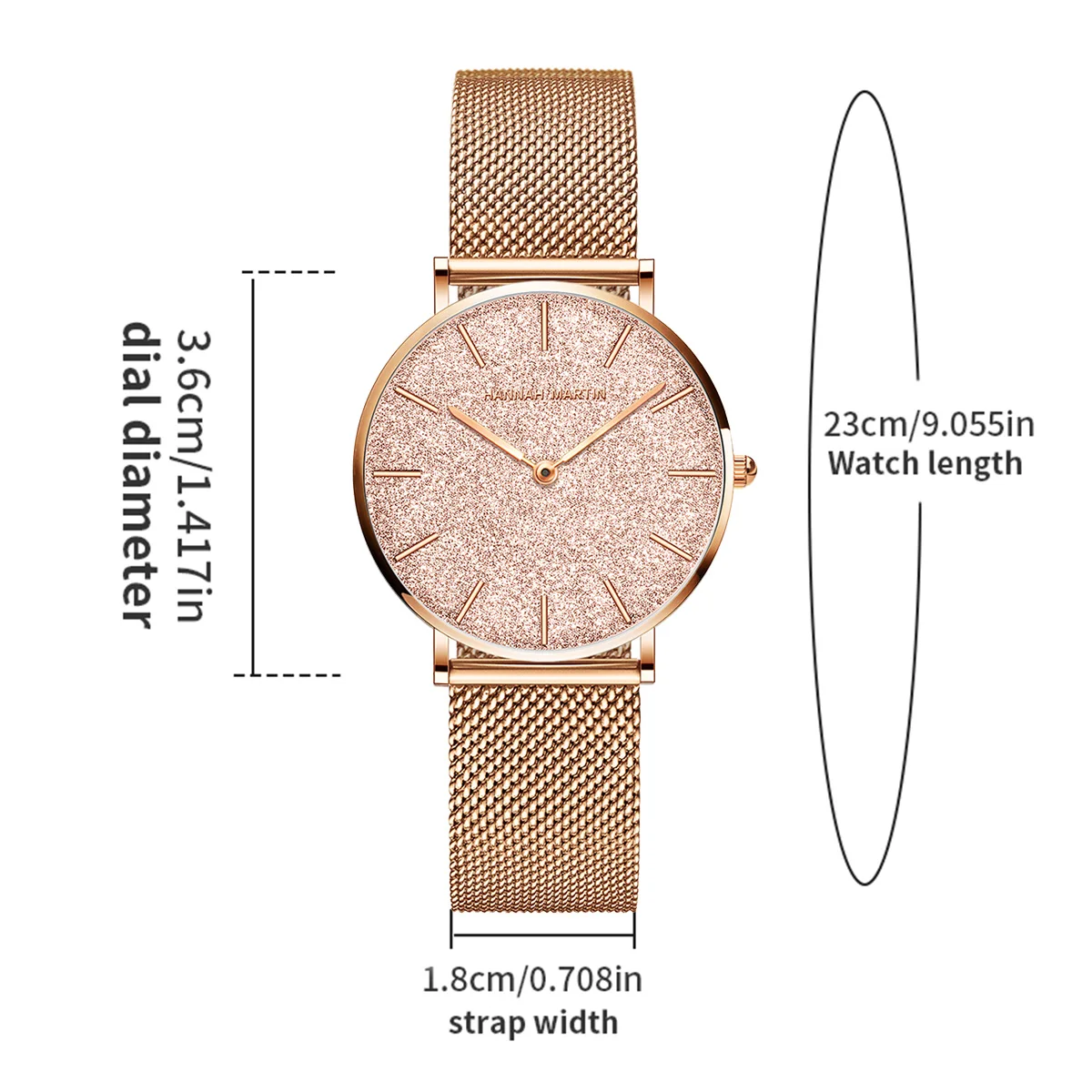 Hannah Martin Luxury Women’s Watch With Japanese Original Quartz Movement Stainless Steel Mesh Strap 36mm Rose Gold Wrist Watch Hannah Martin Luxury Women's Watch With Japanese Original Quartz Movement Stainless Steel Mesh Strap 36mm Rose Gold Wrist Watch