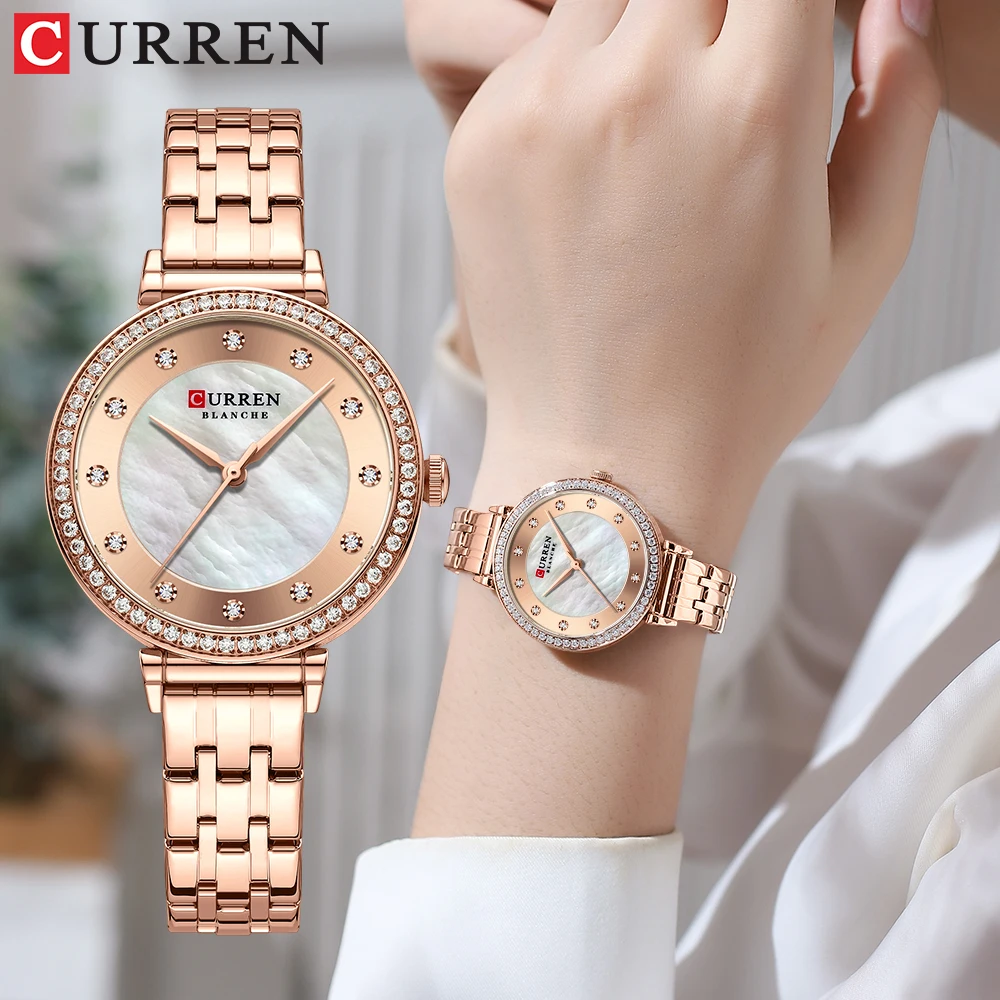 CURREN Luxury Ladies Watch 32mm Slim Dial with Shining Rhinestones Stainess Steel Band lightweight Elegant Dressy Gift CURREN Luxury Ladies Watch 32mm Slim Dial with Shining Rhinestones Stainess Steel Band lightweight Elegant Dressy Gift
