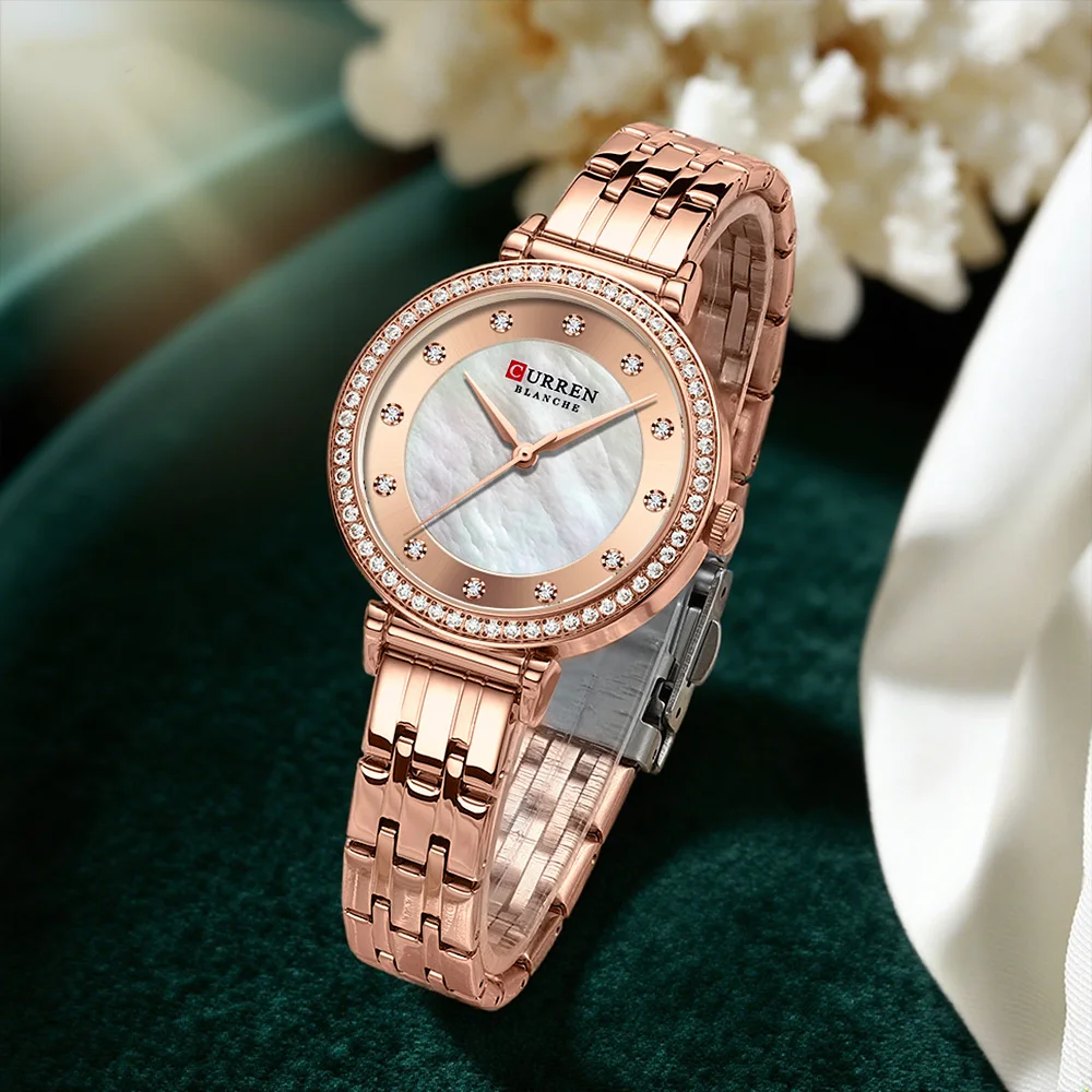 CURREN Luxury Ladies Watch 32mm Slim Dial with Shining Rhinestones Stainess Steel Band lightweight Elegant Dressy Gift Luxury 32mm rhinestone dial women’s quartz watch CURREN