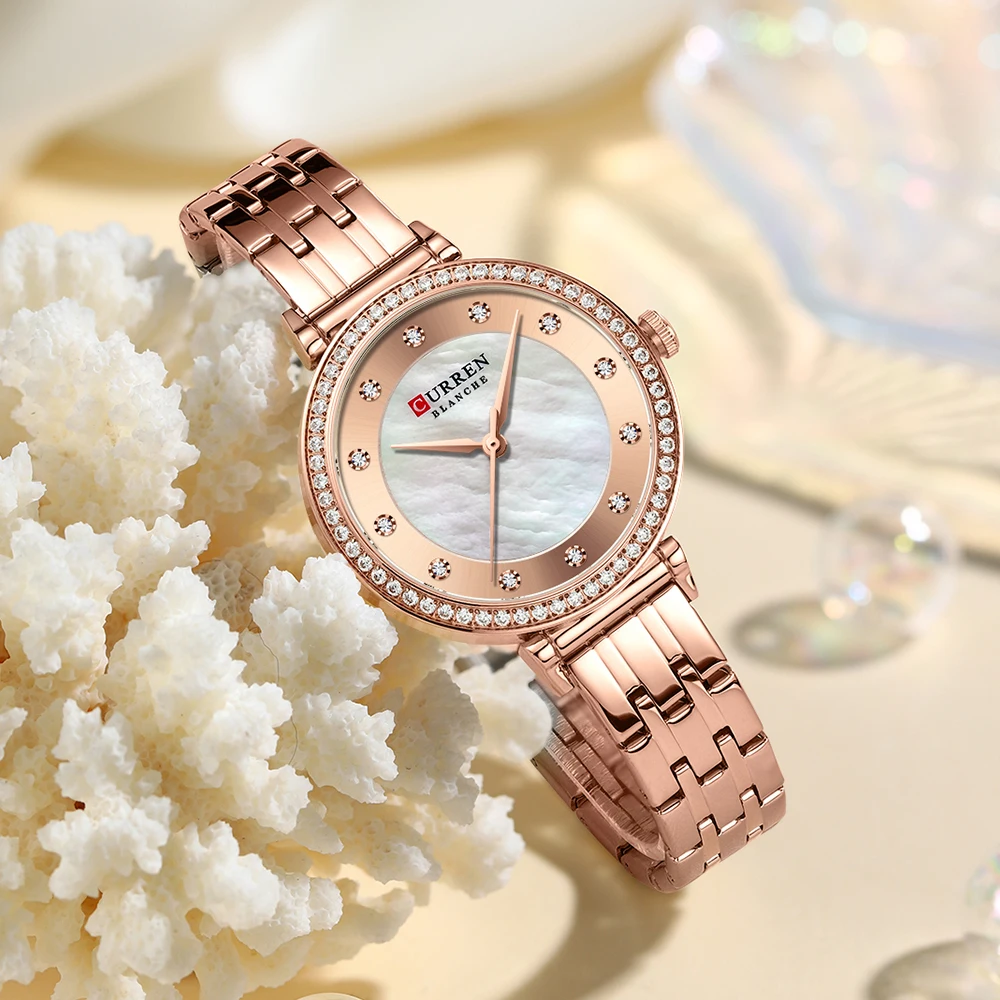 CURREN Luxury Ladies Watch 32mm Slim Dial with Shining Rhinestones Stainess Steel Band lightweight Elegant Dressy Gift CURREN Luxury Ladies Watch 32mm Slim Dial with Shining Rhinestones Stainess Steel Band lightweight Elegant Dressy Gift