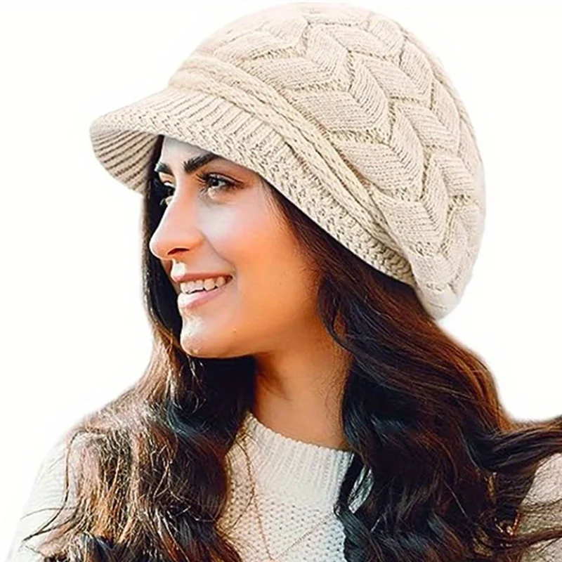 Hot Sale Women Winter Hat Plush Fur Lined Keep Warm Beanie Fashion Rabbit Fur Knitted Hats For Woman Outdoor Coldproof Cap Knitted women’s winter hat warm coldproof beanie