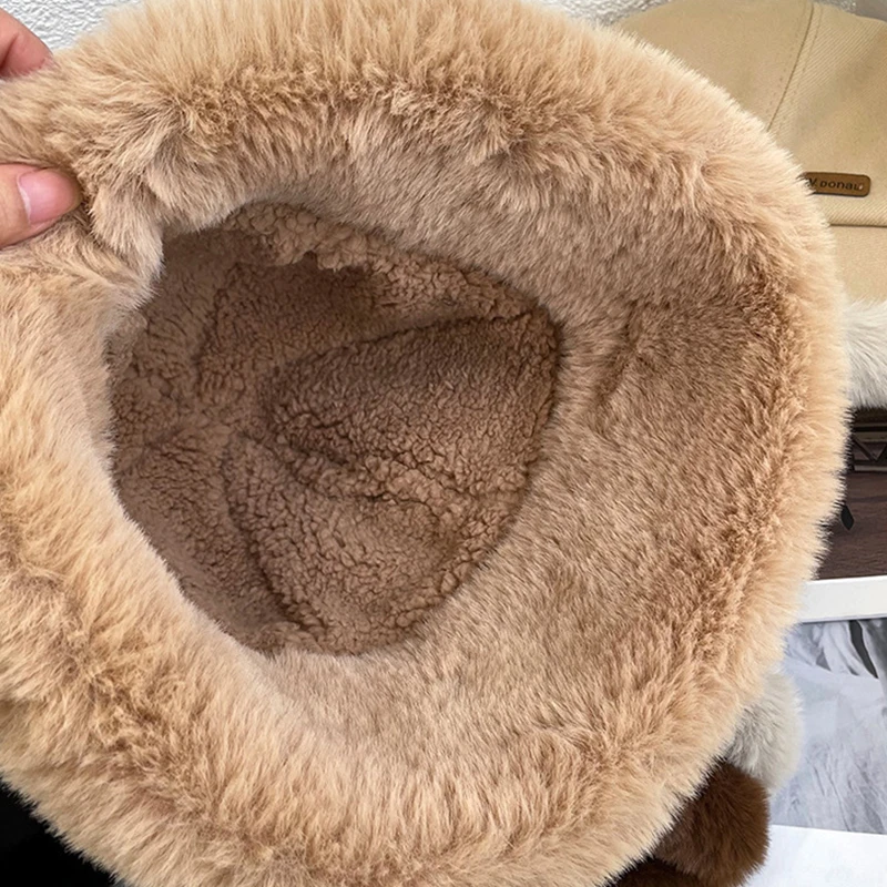 Fashion Fluffy Fur Bucket Hat for Women Winter Thick Warm Panama Fisherman Hat Female Vintage Soft Plush Basin Cap Fashion Fluffy Fur Bucket Hat for Women Winter Thick Warm Panama Fisherman Hat Female Vintage Soft Plush Basin Cap