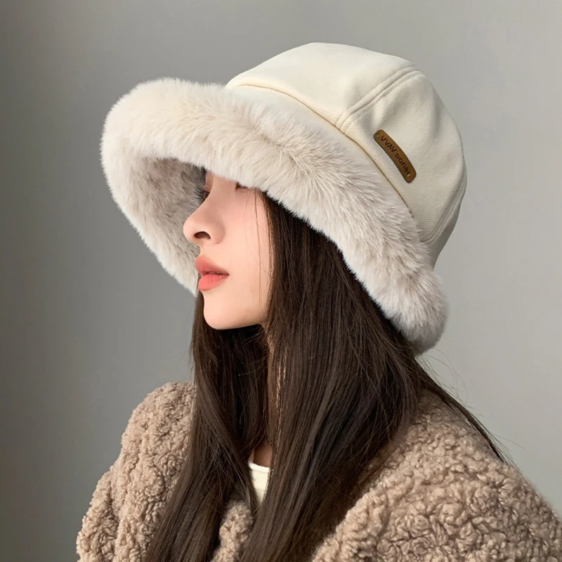 Fashion Fluffy Fur Bucket Hat for Women Winter Thick Warm Panama Fisherman Hat Female Vintage Soft Plush Basin Cap Fashion Fluffy Fur Bucket Hat for Women Winter Thick Warm Panama Fisherman Hat Female Vintage Soft Plush Basin Cap