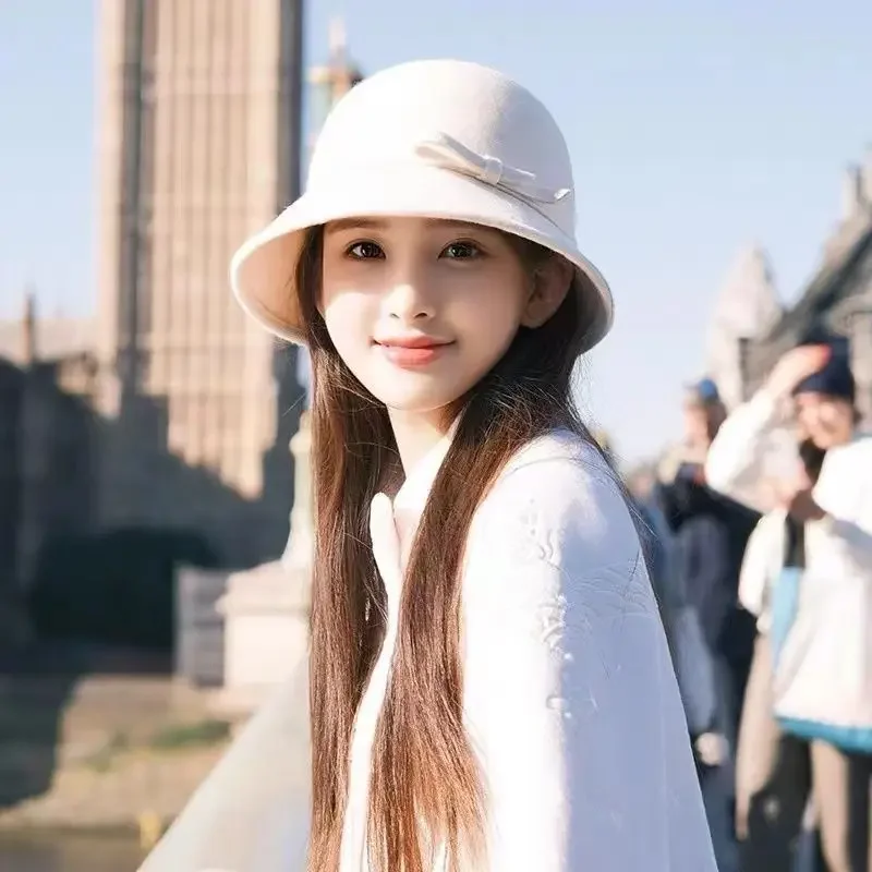 Elegant Women Felt Dome Bucket Hat Vintage Bowknot Fedoras Hats Autumn Winter Ladies Imitation Woolen Bowler Cap Elegant Women Felt Dome Bucket Hat Vintage Bowknot Fedoras Hats Autumn Winter Ladies Imitation Woolen Bowler Cap