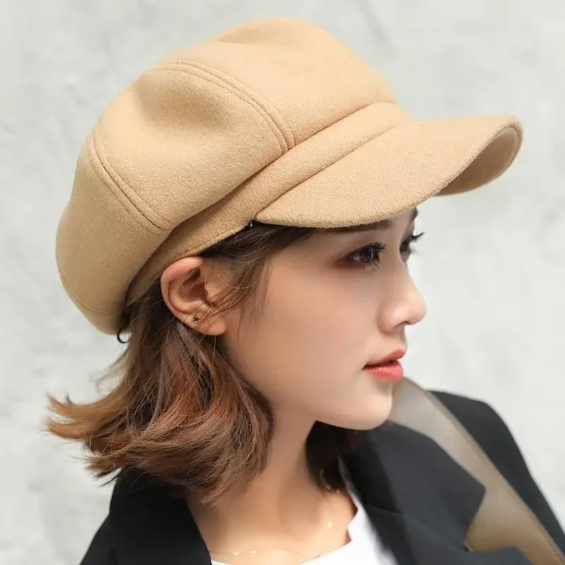 Autumn Winter Hats for Women Solid Plain Octagonal Newsboy Cap Men Ladies Casual Wool Hat Winter Beret Women Painter Caps Women octagonal newsboy cap casual beret hat