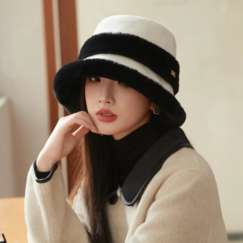 Plush Fisherman Hat Women Winter Polyester Fiberlarge Bucket Cap Fashionable and Versatile Warm Plush Pot Cap Ear Protection Hat Plush Fisherman Hat Women Winter Polyester Fiberlarge Bucket Cap Fashionable and Versatile Warm Plush Pot Cap Ear Protection Hat