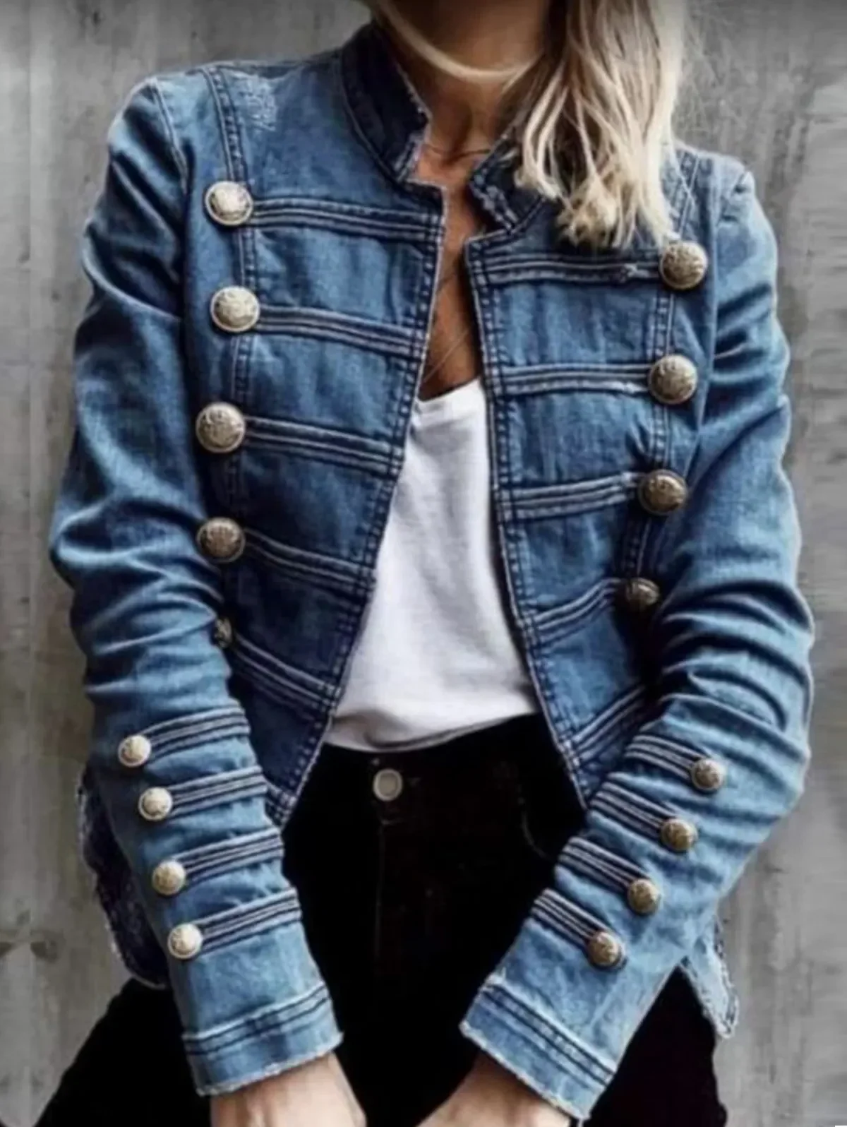 Vintage Button Denim Jacket for Women Stand Collar Spring Winter Slim Casual Retro Jeans Outerwear Harajuku Denim Coat 2024 Women vintage button denim jacket stand collar