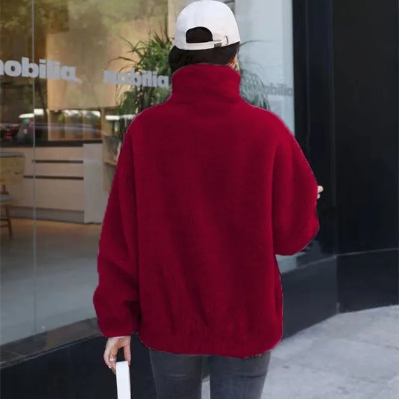 Women Winter Double Coral Fleece Warm Coat Stand Collar Plush Thick Overcoat Female Fashion Casual Long Sleeve Zipper Clothes Women Winter Double Coral Fleece Warm Coat Stand Collar Plush Thick Overcoat Female Fashion Casual Long Sleeve Zipper Clothes