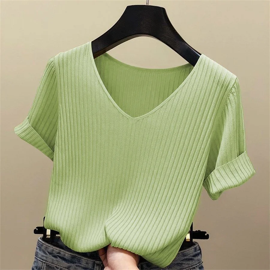 Blouse Women Blusas Mujer De Moda Verano Short Sleeve Blouse V-Neck Knitted Blouse Shirt Tops Women Blusas DF4907 Blouse Women Blusas Mujer De Moda Verano Short Sleeve Blouse V-Neck Knitted Blouse Shirt Tops Women Blusas DF4907