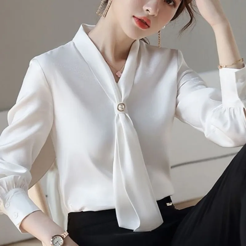 Women Spring Autumn Style Blouses Shirts Lady Casual Long Sleeve Bow Tie Collar Blusas Tops DF4958 Women Spring Autumn Style Blouses Shirts Lady Casual Long Sleeve Bow Tie Collar Blusas Tops DF4958