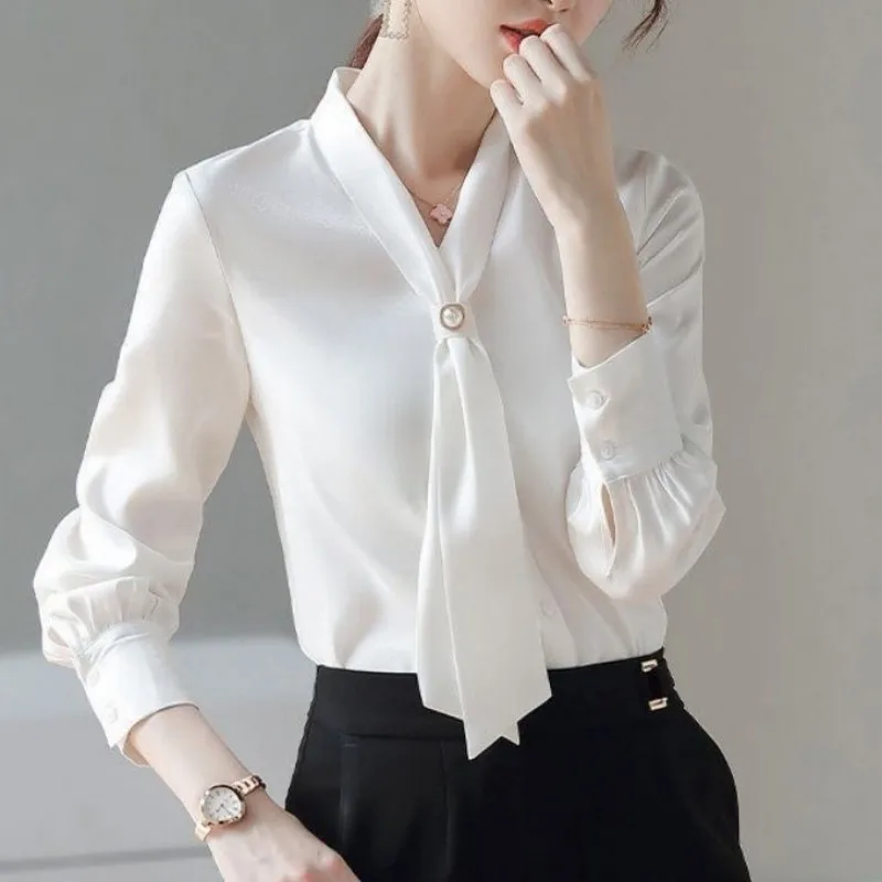 Women Spring Autumn Style Blouses Shirts Lady Casual Long Sleeve Bow Tie Collar Blusas Tops DF4958 Women Spring Autumn Style Blouses Shirts Lady Casual Long Sleeve Bow Tie Collar Blusas Tops DF4958