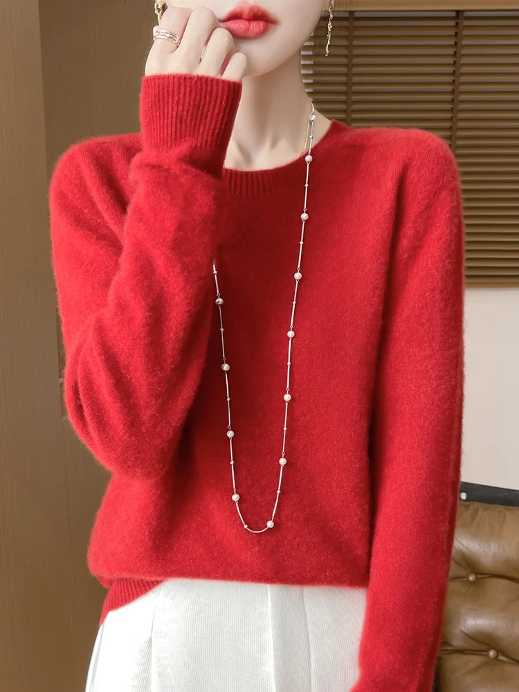 Autumn Winter Women 100% Merino Wool Sweater O-Neck Cashmere Pullover Basic Fashion Clothing Comfort Warm Top Casual Solid Autumn Winter Women 100% Merino Wool Sweater O-Neck Cashmere Pullover Basic Fashion Clothing Comfort Warm Top Casual Solid