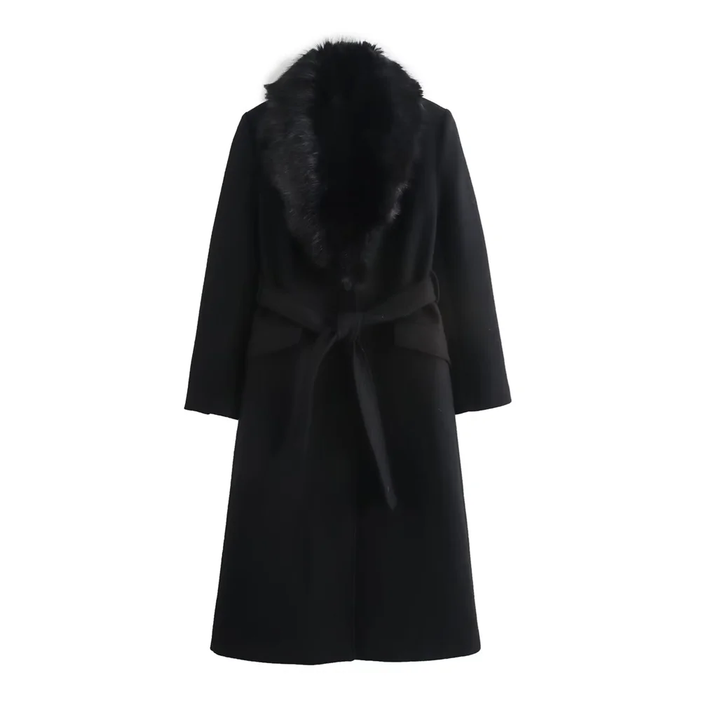 Women’s Belt Warm Fur Collar Coat Flip Collar Pocket Button Decoration Autumn/Winter New Women’s Wear Women's Belt Warm Fur Collar Coat Flip Collar Pocket Button Decoration Autumn/Winter New Women's Wear