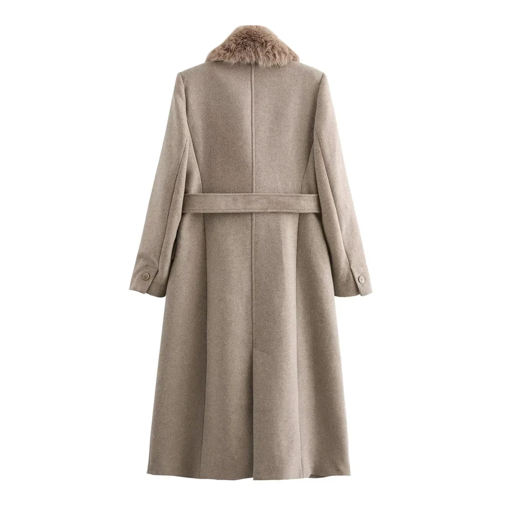 Women’s Belt Warm Fur Collar Coat Flip Collar Pocket Button Decoration Autumn/Winter New Women’s Wear Women's Belt Warm Fur Collar Coat Flip Collar Pocket Button Decoration Autumn/Winter New Women's Wear